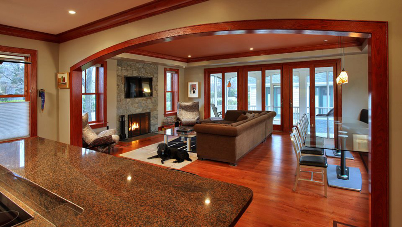 Living room and dining room of a custom built home in Chevy Chase Maryland